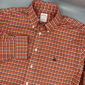 Brooks Brothers Long Sleeve Shirt Mens Med Orange/Navy Auburn Supima Cotton NWOT